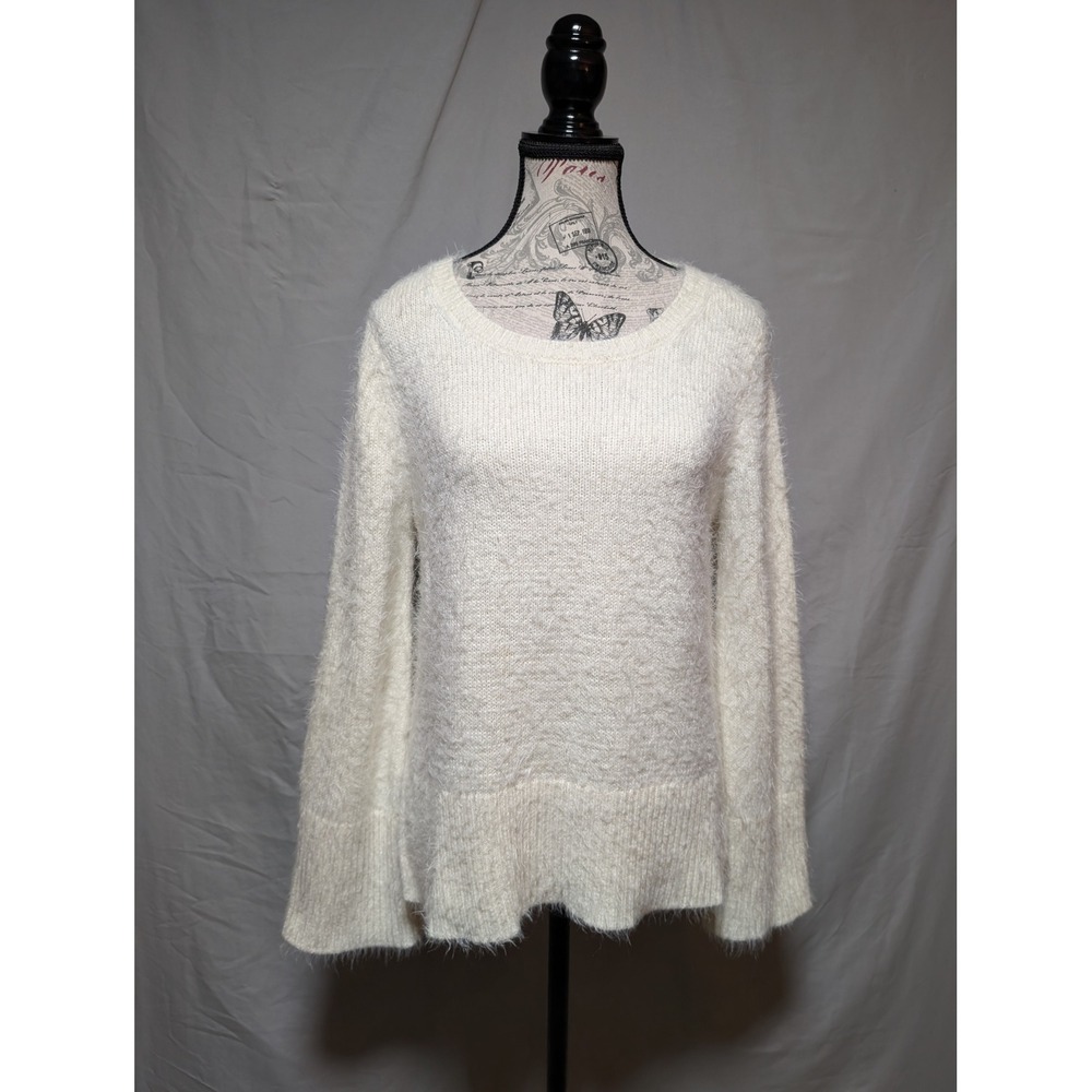 Calvin Klein Jeans FW17-18 Cream Ivory Fuzzy Eyelash Knit Cotton Sweater Med